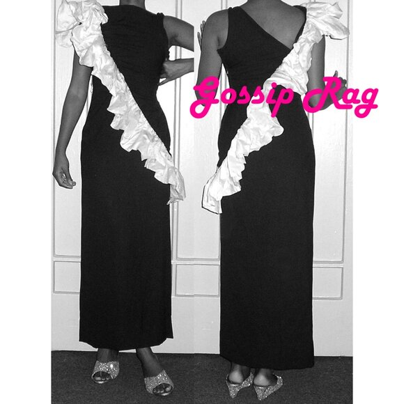 1980s vintage black formal prom linen ruffle dress size extra small xs - Picture 4 of 5